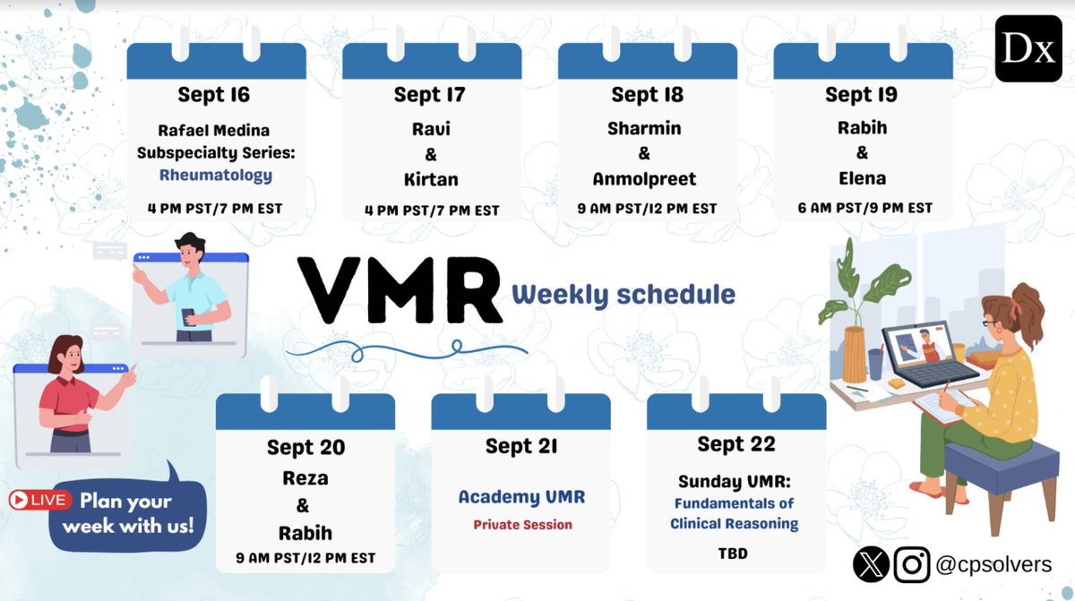Plan your week with us, #MedTwitter!

Check out this week's Virtual Morning Report line-up⬇️ We hope to see you there😃

Join us for our FREE live events here: bit.ly/31LWIKg