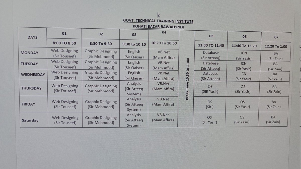 malaykanasir's tweet image. I designed a time table using Ms-Word
#msword 
#timetable