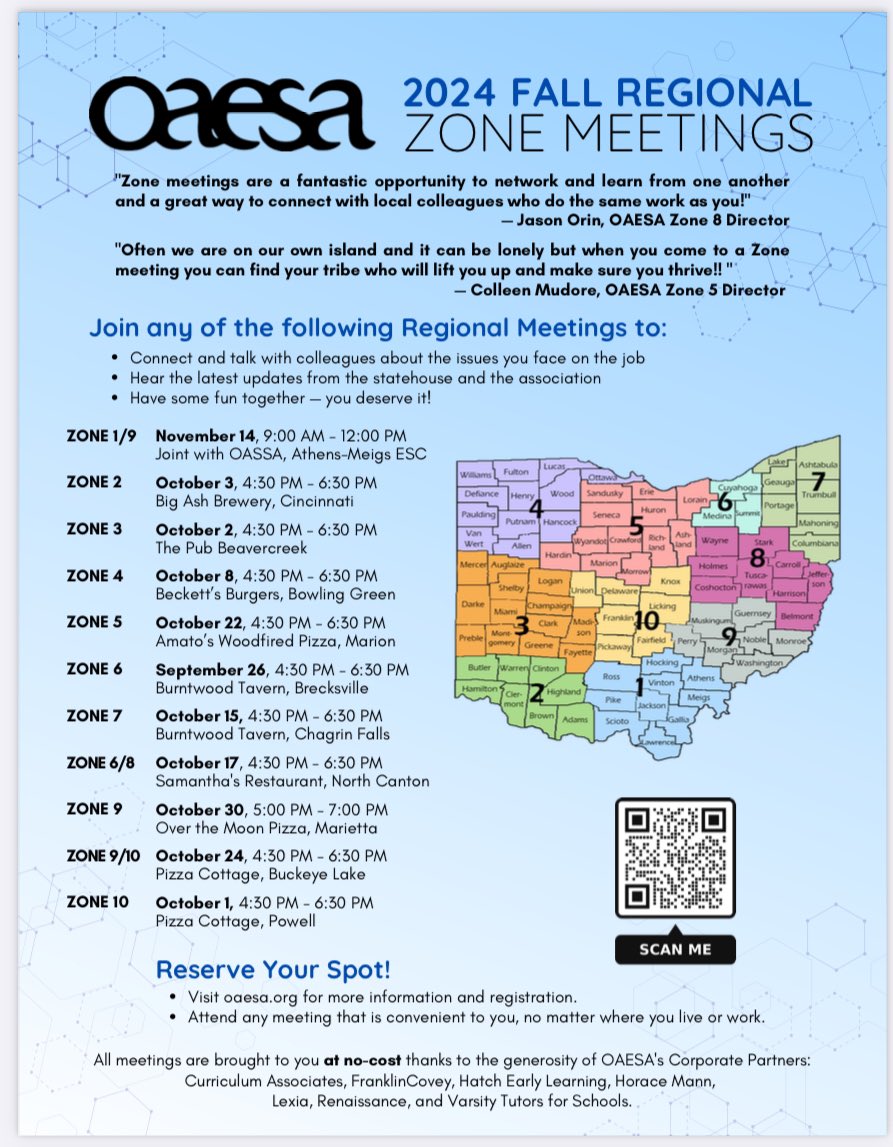 Join fellow administrators from across the state <a href="/OAESA/">OAESA</a> Fall Zone Meetings!