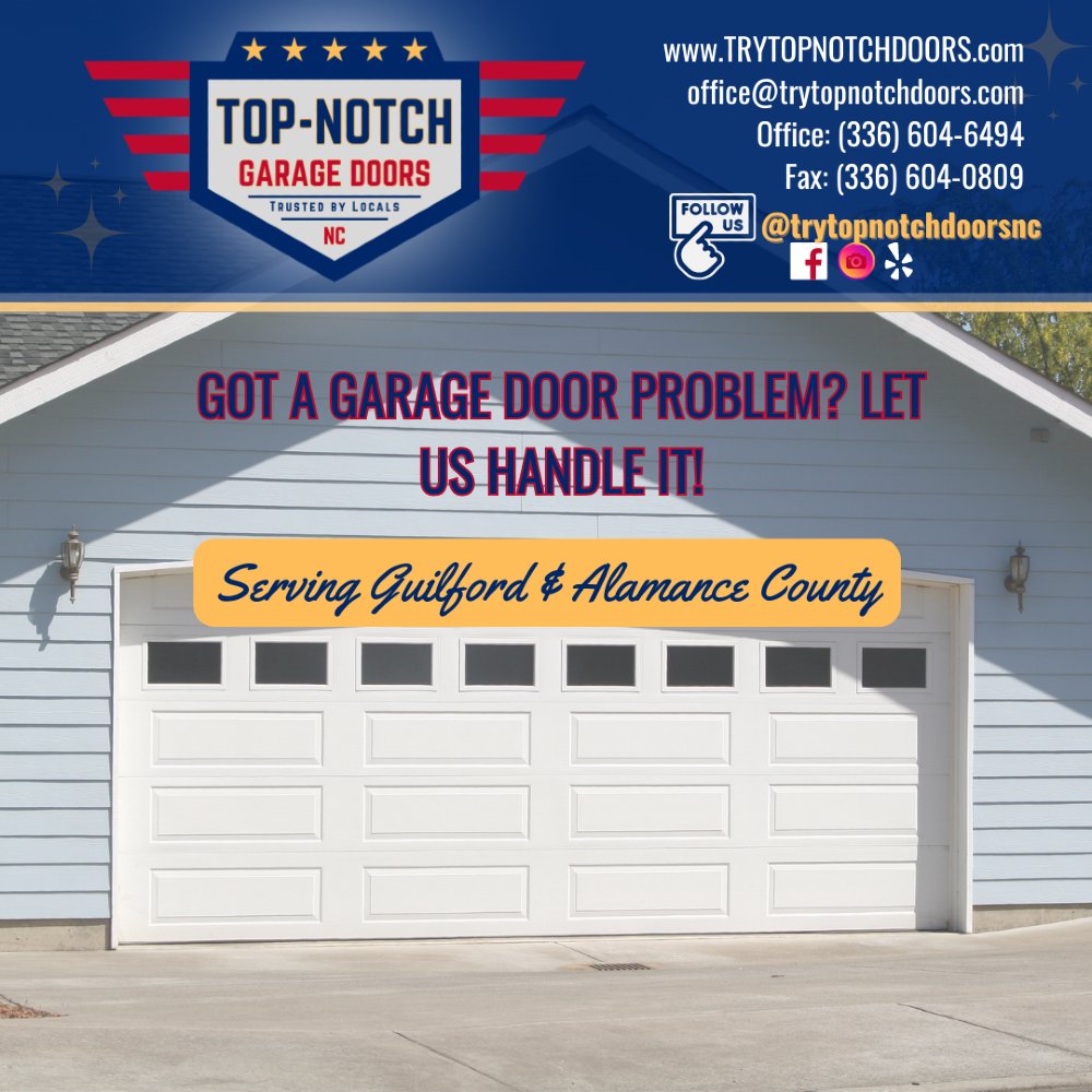Garage Door Acting Up? Don’t Wait! 📢

Whether it’s a broken spring, faulty opener, or off-track door, Top-notch Garage Doors has you covered! We offer fast, reliable repairs with same-day service and top-quality parts.

Call us now or visit trytopnotchdoors.com to schedule!
