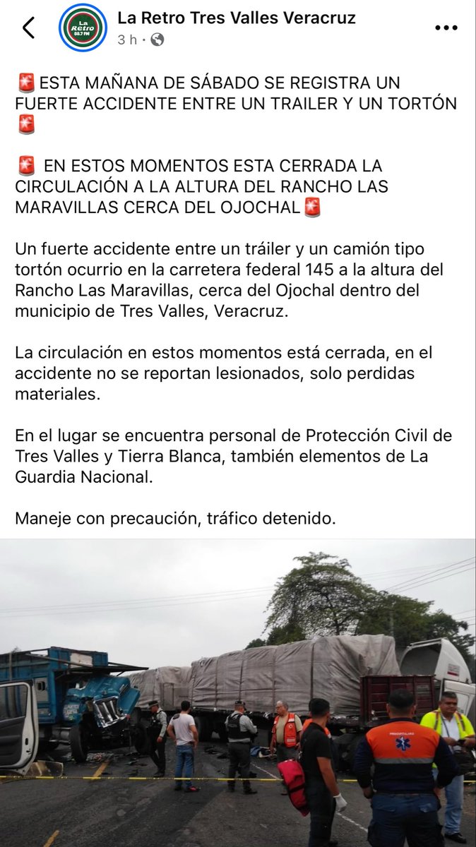 pakoriv's tweet photo. @CAPUFE buenos días, para ir de tres Valles a la tinaja por la carretera federal si hay circulación? Leí que hubo un accidente https://t.co/3oRA1lRiqo