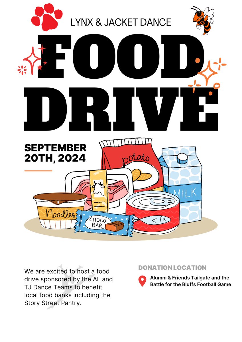 We may be entering Rivalry Week, but we’re teaming up with our friends at  Jacket Dance to give back to our communities!

Anything is welcome but most needed items are: cereal, canned fruits/vegetables, canned chicken/tuna, soups, spaghetti o type canned pastas.