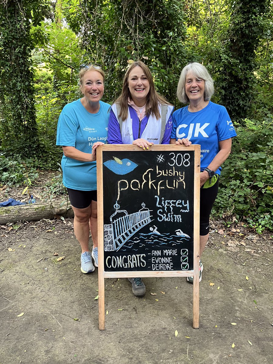 Congratulations to our core volunteer team members <a href="/evonnehealy/">Evonne Healy</a> <a href="/DeafDeirdre/">Déirdre Byrne-Dunne ♥️🏊</a> <a href="/AnnMarieAMC/">Ann Marie</a> who smashed the Liffey Swim &amp; Glendolough National Swim last weekend.

They’re decent Run Directors too.

#loveparkrun