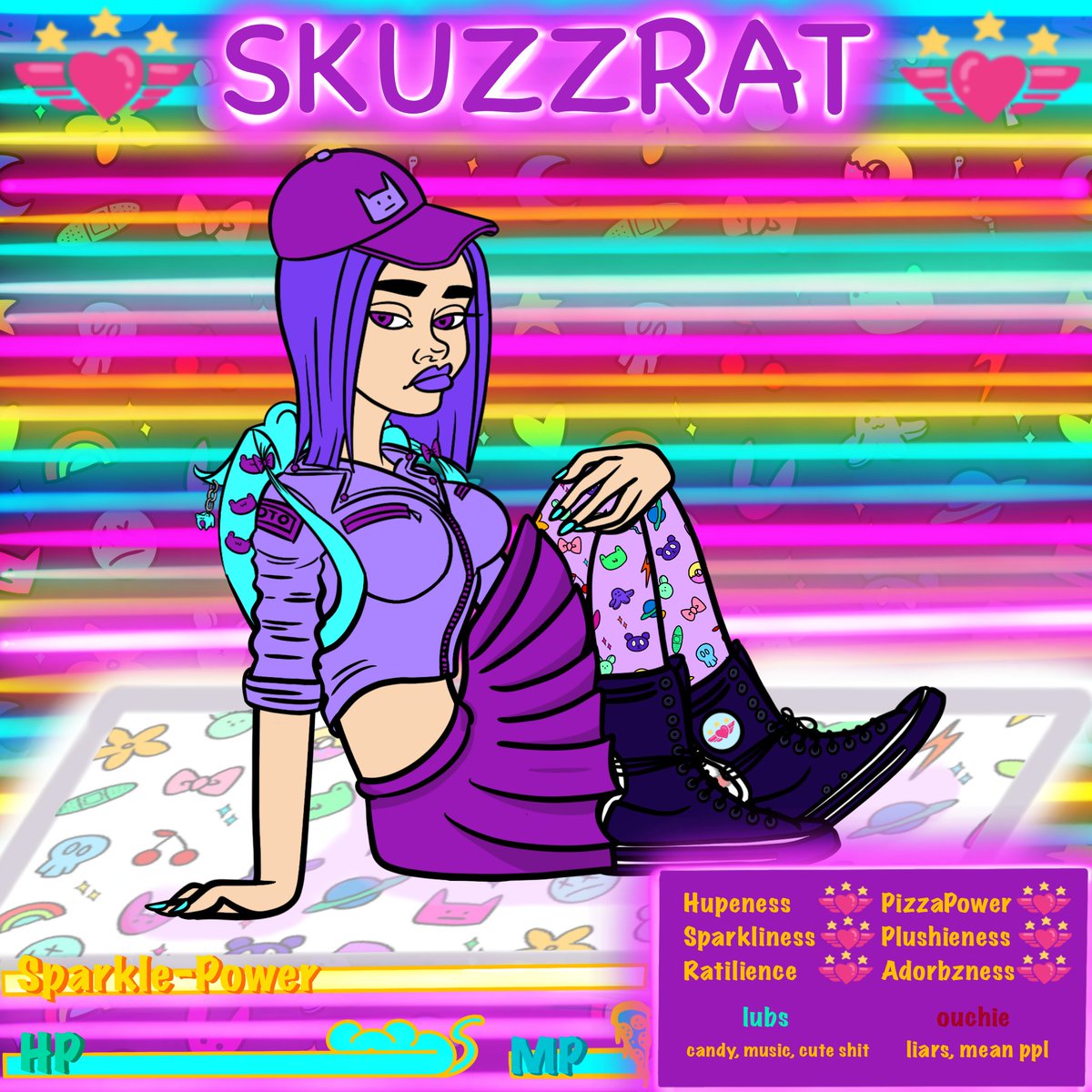 SkuzzySparkle's tweet photo. GM Happeeeee Raturday 🐭
If you don’t already follow @ghostcam0625 I’ll wait.⏳
She drew this full body Hunny for me!
I mean come on, just look at the cute leggings, hupe scout shoes and
THE stats! 😭✨💕💜
#sparklepower https://t.co/iOSvPoqdep
