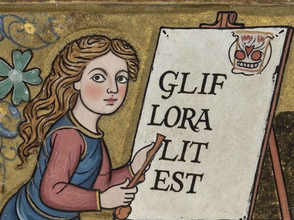 fabianstelzer's tweet photo. made with the alpha of the incredible new Glif Flux Lora trainer, courtesy of the amazing work by @ostrisai @araminta_k @rvorias 

i trained a lora on 15 weird medieval illustrations, so now you can prompt whatever your heart desires in weird medieval style

run it here: https://t.co/TyLZnggerB