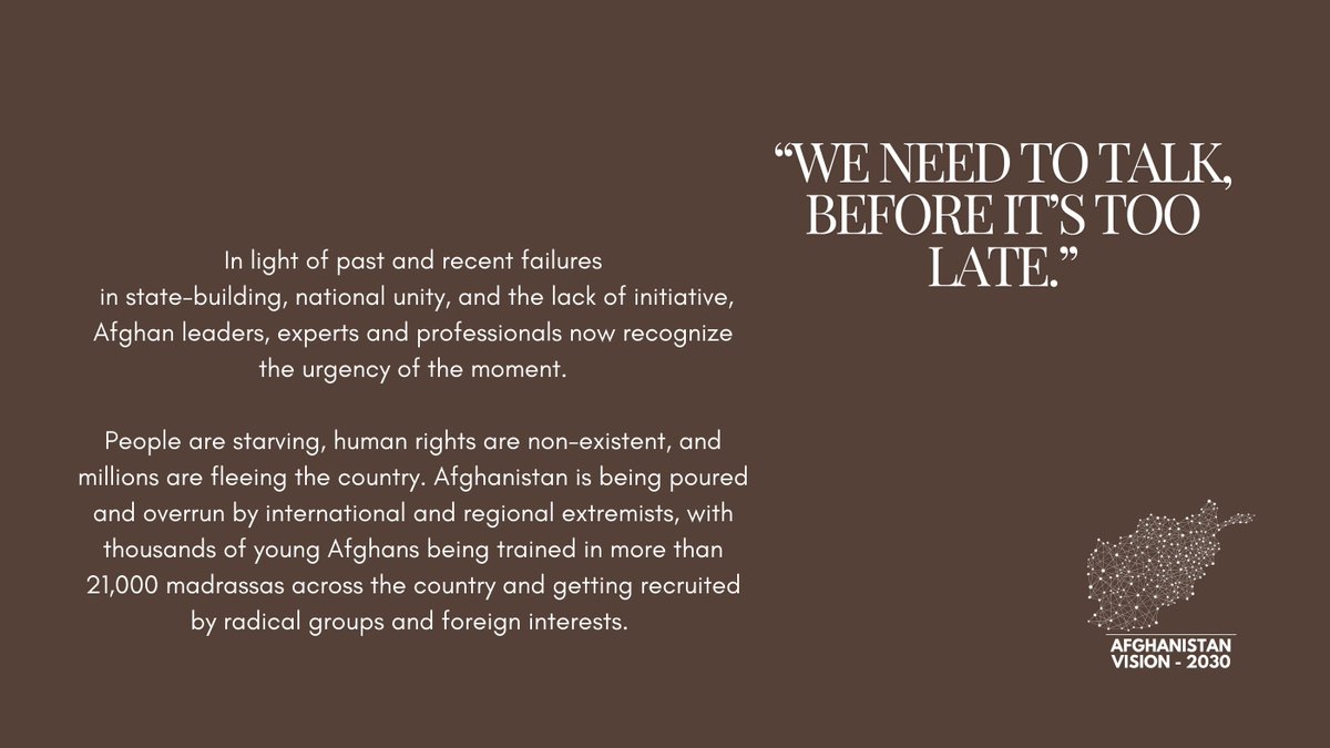 “We need to TALK before it’s too LATE.”

#AFGVision2030 #FreeAfghanistan