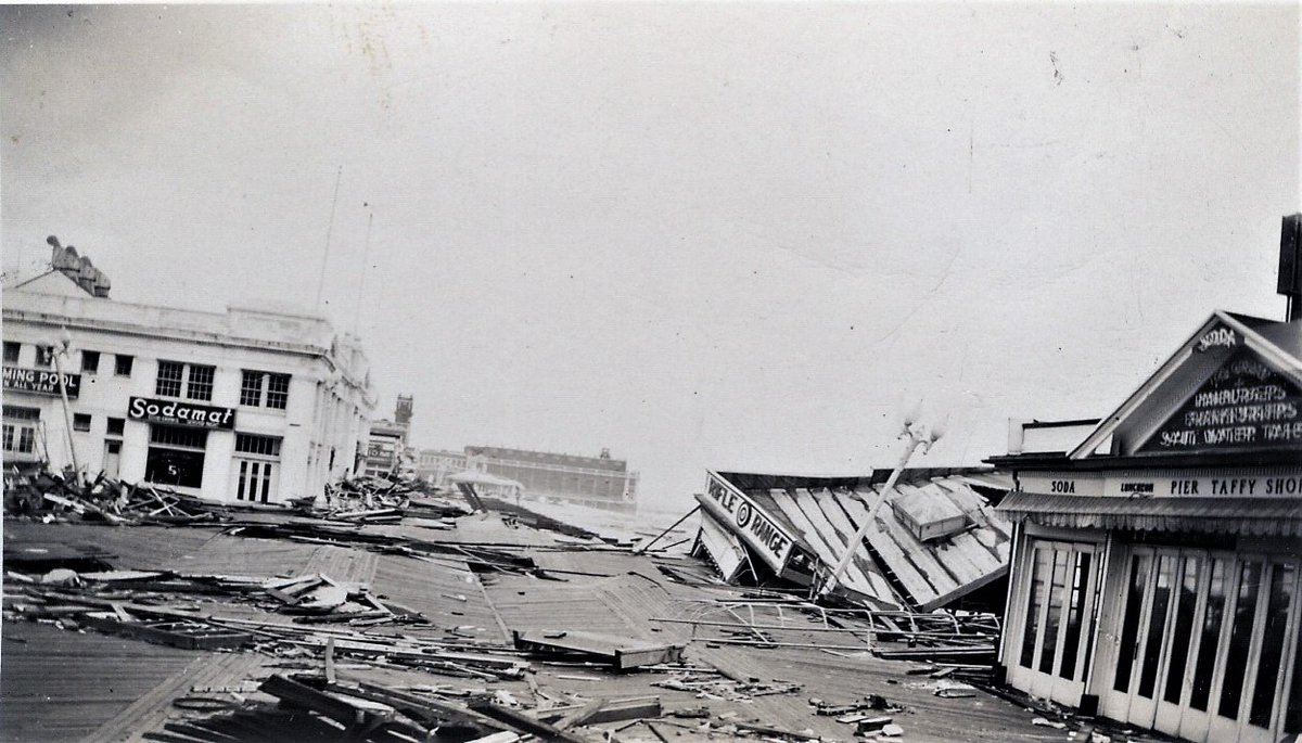 JoeBilby1's tweet image. Today in New Jersey history:

September 14,1944: The “Great Atlantic Hurricane of ’44” struck New Jersey with ninety-six-mile-an-hour winds and generated a storm surge that lifted vacation cottages off their foundations and deposited them blocks away and wrecked boardwalks all…