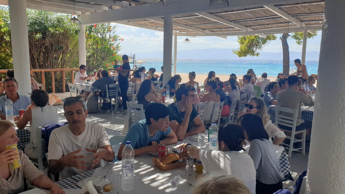 HydraSchool's tweet image. Delegates and faculty discussing stem cell potency, fate, and plasticity over lunch.
In the interests of exploring the influence of local microenvironment, we will later go for a swim in the sea. #SCSS2024