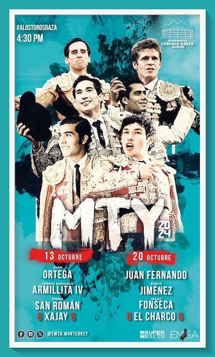 Portal Taurino (@portaltaurino) on Twitter photo Monterrey (Nuevo León) MEX tras corrida aniversario <a href="/emsaoficial/">EMSA Oficial</a> anuncia 2corridas en @MonumentalMty Lorenzo Garza: 13 octubre, Toros <a href="/GanaderiaXajay/">Ganadería Xajay</a> <a href="/juanortegapr/">Juan Ortega</a>, <a href="/FerminArmillita/">Fermin Armillita</a>, <a href="/DiegoSanRoman_o/">Diego San Román</a>, 20 octubre Toros El Charco <a href="/juanfernandogzz/">Juan Fernando</a>, <a href="/BorjaJimenez92/">Borja Jiménez</a>, <a href="/IFonsecaOficial/">Isaac Fonseca</a> Monterrey (Nuevo León) MEX tras corrida aniversario <a href="/emsaoficial/">EMSA Oficial</a> anuncia 2corridas en @MonumentalMty Lorenzo Garza: 13 octubre, Toros <a href="/GanaderiaXajay/">Ganadería Xajay</a> <a href="/juanortegapr/">Juan Ortega</a>, <a href="/FerminArmillita/">Fermin Armillita</a>, <a href="/DiegoSanRoman_o/">Diego San Román</a>, 20 octubre Toros El Charco <a href="/juanfernandogzz/">Juan Fernando</a>, <a href="/BorjaJimenez92/">Borja Jiménez</a>, <a href="/IFonsecaOficial/">Isaac Fonseca</a>