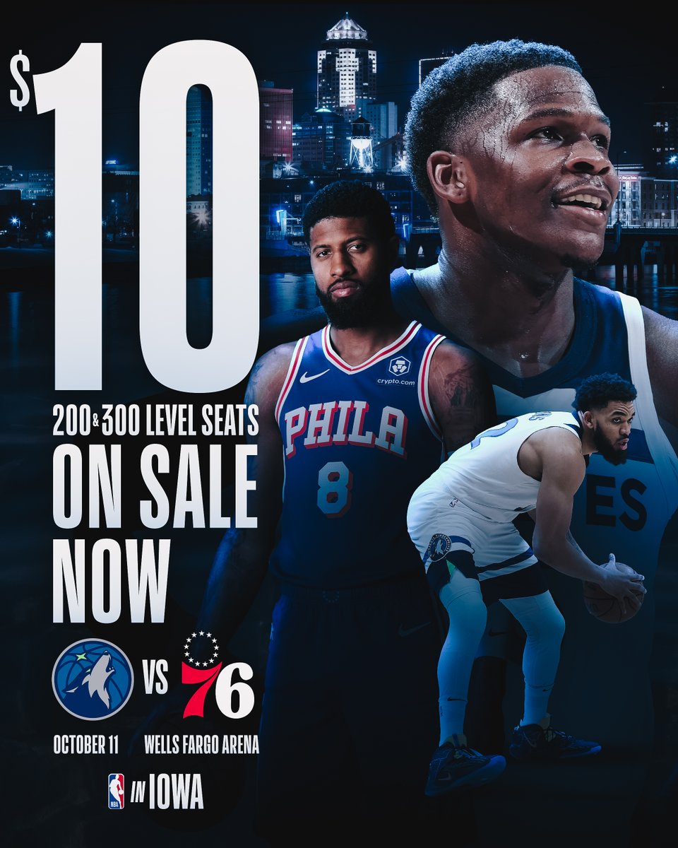 $10 TICKETS‼️ We're less than one month away from seeing the <a href="/timberwolves/">Minnesota Timberwolves</a> take on the 76ers at Wells Fargo Arena and you're not going to want to miss it!

BUY NOW: bit.ly/wolvespreseason