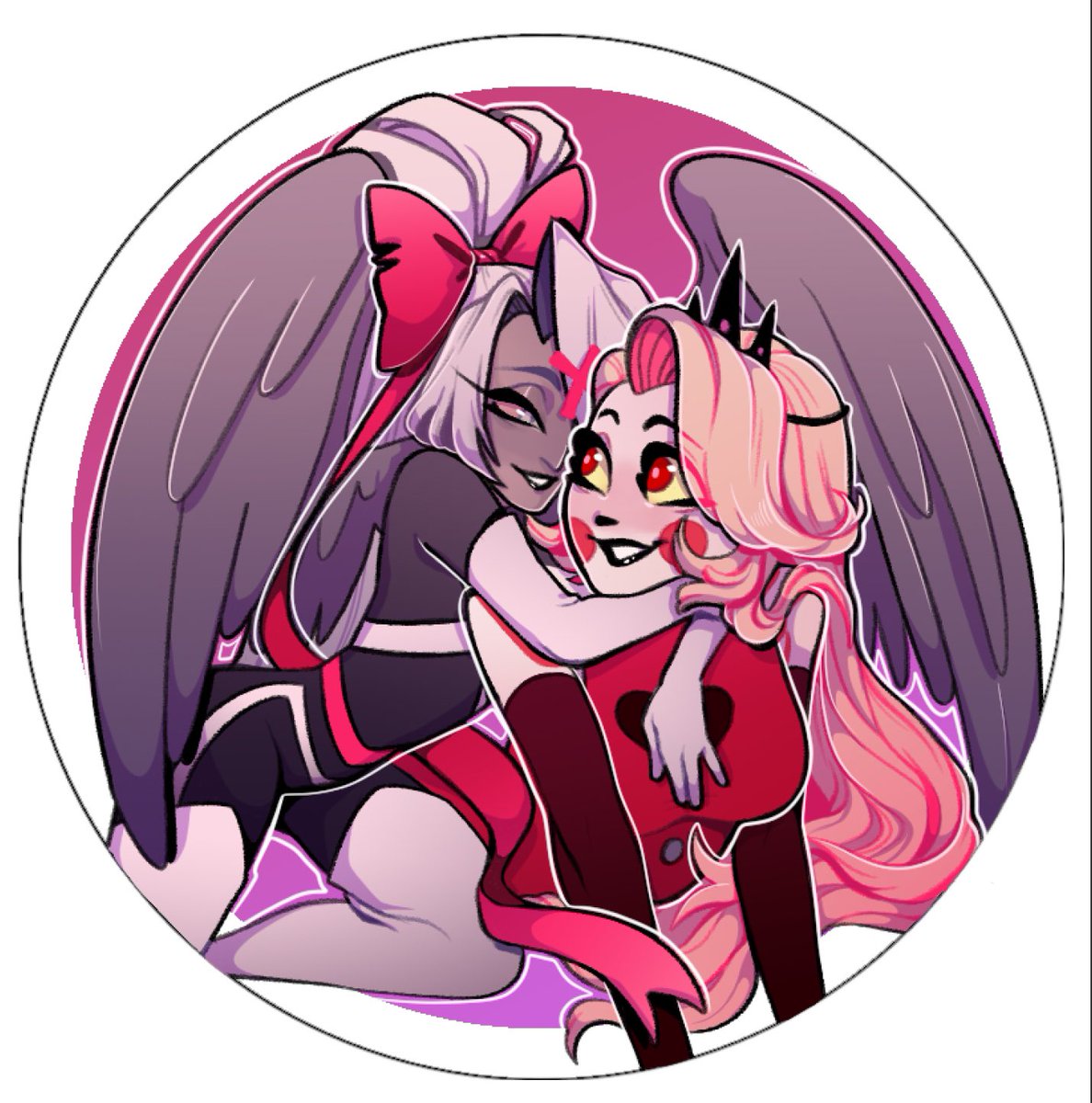 Charlie ship buttons ~~💖
🦌 🐦 😈 🎀 

#charlastor #radiobelle #guitarprincess #chadam #chaggie