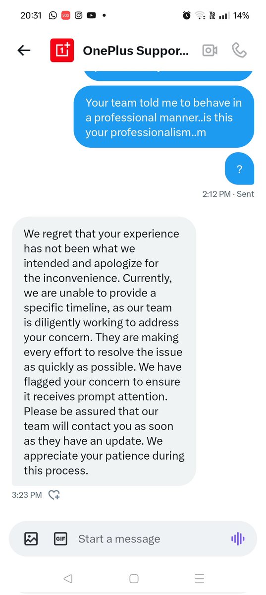 niteshgargg19's tweet image. This is the so-called professionalism and concern you expressed..shame on your services..😡😡 @oneplus @OnePlus_IN @OnePlus_Support @onepluscareIN 

#fakepolicies
#fraudpolicies
#fraudcompanyoneplus