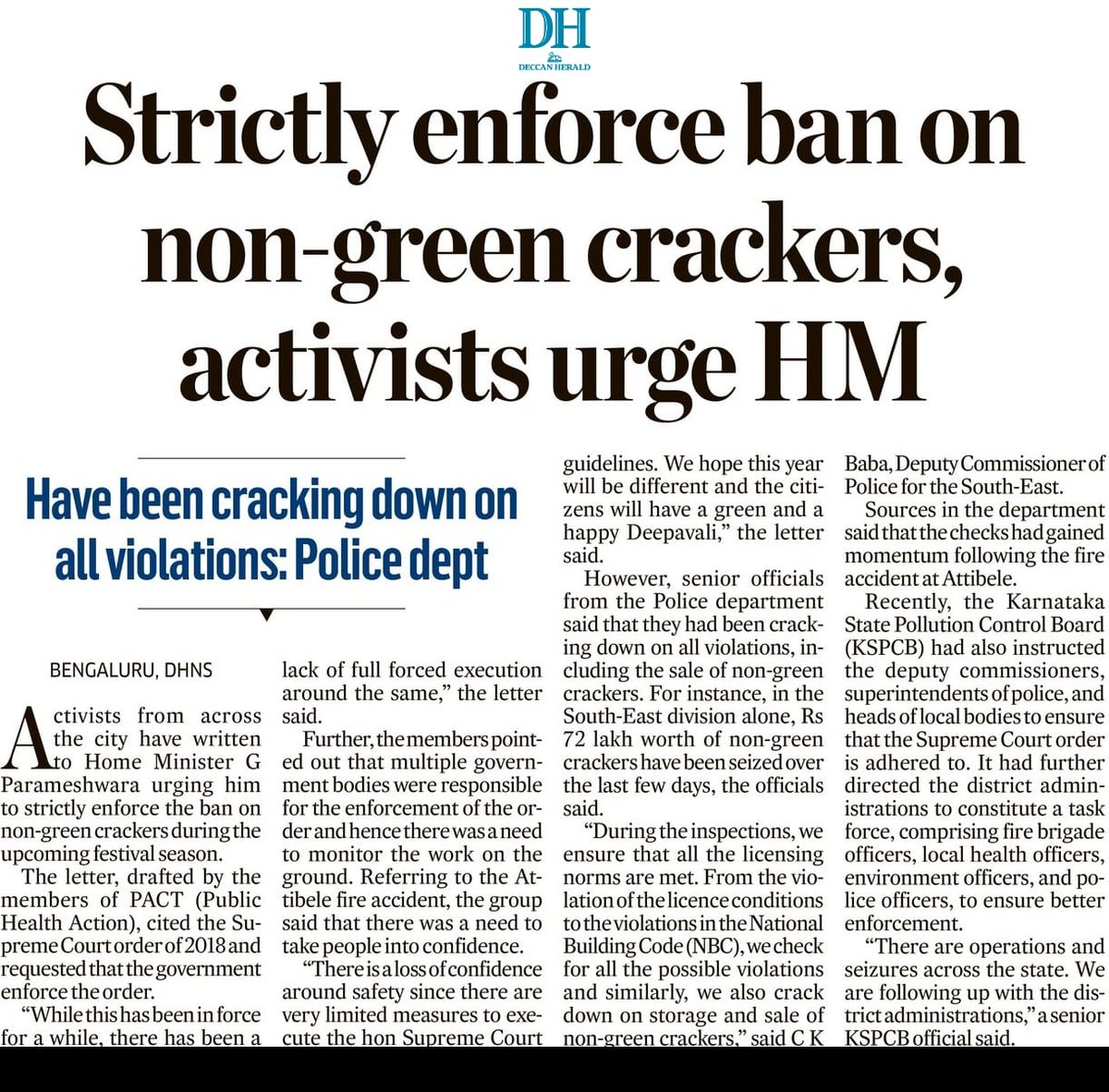 Less than a year ago 17 lives were claimed by a  fire accident at  Attibele.Skies are rife with loud bombs-crackers (which are NOTGREEN ) for genesha. Are we that insensitive ? This needs intervention .  <a href="/CMofKarnataka/">CM of Karnataka</a> <a href="/DrParameshwara/">Dr. G Parameshwara</a> <a href="/Sowmyareddyr/">Sowmya | ಸೌಮ್ಯ</a> <a href="/priyachettyr/">Priya Chetty Rajagop</a>   <a href="/Nanditasr/">Nandita Subbarao</a>