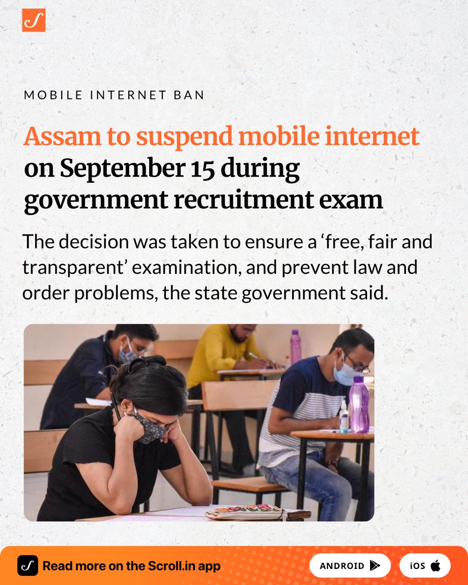 scroll_in's tweet image. There are apprehension that anti-social elements or organised groups will try to take advantage of the situation “by resorting to rumour-mongering through social media and may try to destabilise the process of examination”, the state government added.

scroll.in/latest/1073294/