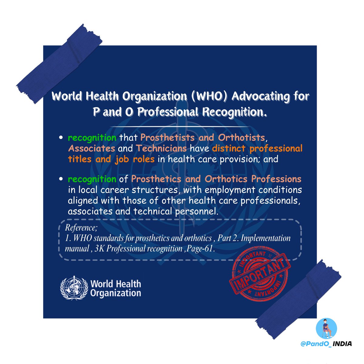 PandO_India's tweet photo. Prosthetist and Orthotist(P&0) need to be recognized professionally. We're asking for recognition, we want clear professional titles, and we want to be on the same level as other healthcare professionals. If not us, then consider the #WHO. #Shout_out_loud🦾 #PnO #justiceForP&O https://t.co/N7N4hjY3nq