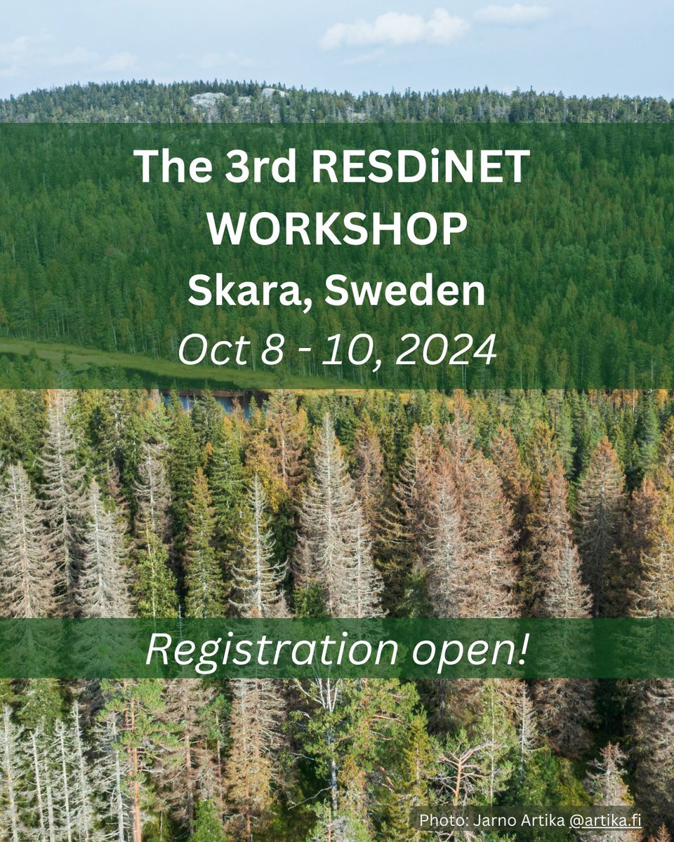 🌍🌲3rd RESDINET Workshop: Registration is now open!🌲🌍Join us online 8-10 Oct 2024! 🌐 Learn from best experts about remote sensing, forest disturbances &amp; cutting-edge research on bark beetles, drought &amp; more. 🖥️ Free online participation🔗Register here: slu.se/en/departments…