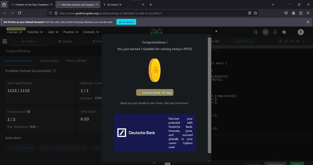 codewithme208's tweet image. Day 4 of the 21dayStreak2024 challenge! 🚀 Keep pushing your coding limits and solving those daily problems! Every step counts towards mastering your skills! 💻💪#21DayChallenge #POTDChallenge #CodingChallenge #TechRewards #DailyCodingChallenge @DeutscheBank @geeksforgeeks