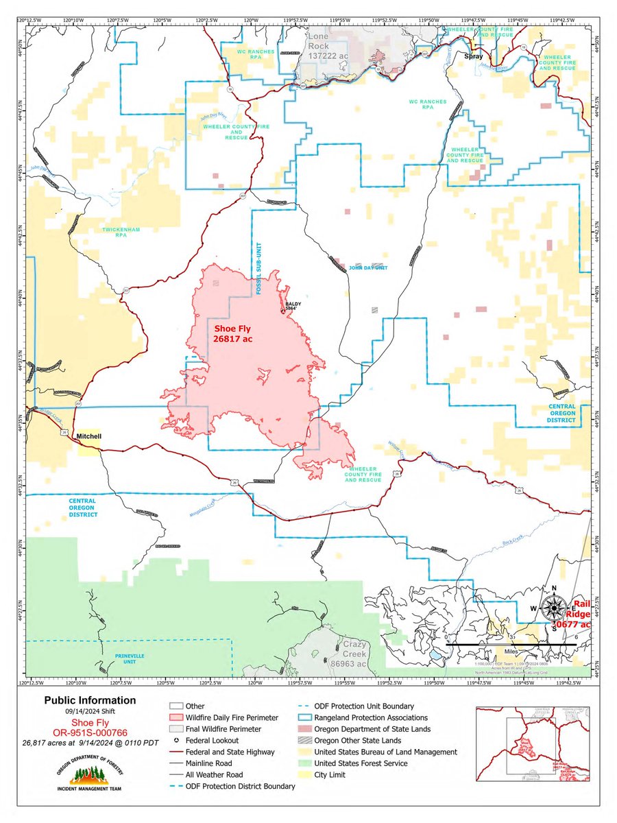 CentralORFire's tweet photo. 🔥#ShoeFlyFire Update | September 14 Size: 26,774 acres Location: North of Hwy 26 near Girds Creek Containment: 77% Cause: Lightning 📷https://t.co/2LL8YNP1mW…………Inciweb: https://t.co/LLvXsOsRUX………Fire Information: 541-362-4119 https://t.co/EMJcdbjqt8