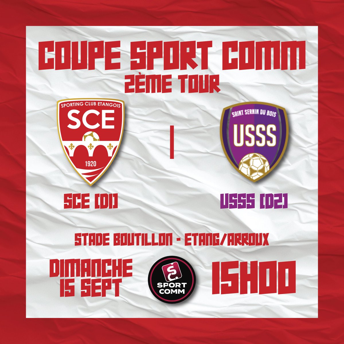SCEtang's tweet photo. Programme de dimanche :
Équipe A - Réception de Union sportive Saint Serninoise C pour le 2ème Tour de la Coupe SPORT COMM à 15H00 ! ⚽️
Équipe B - Déplacement sur la pelouse de EJS Epinac B pour le 1er Tour de la Coupe Crédit Agricole à 15H00 ! ⚽️

Allez les rouges ! 💪🏻🟥 https://t.co/cE2Ve36RMc