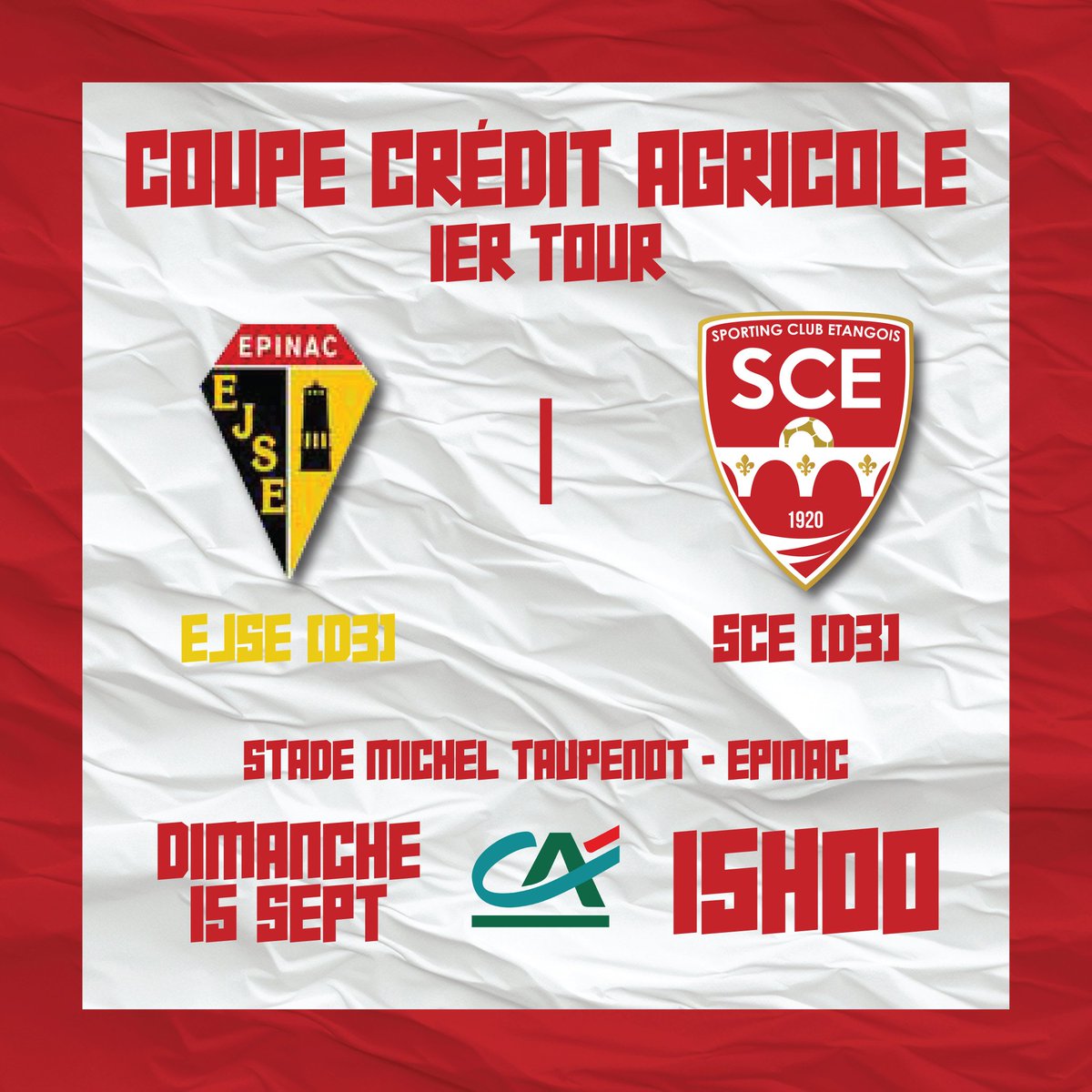 SCEtang's tweet photo. Programme de dimanche :
Équipe A - Réception de Union sportive Saint Serninoise C pour le 2ème Tour de la Coupe SPORT COMM à 15H00 ! ⚽️
Équipe B - Déplacement sur la pelouse de EJS Epinac B pour le 1er Tour de la Coupe Crédit Agricole à 15H00 ! ⚽️

Allez les rouges ! 💪🏻🟥 https://t.co/cE2Ve36RMc