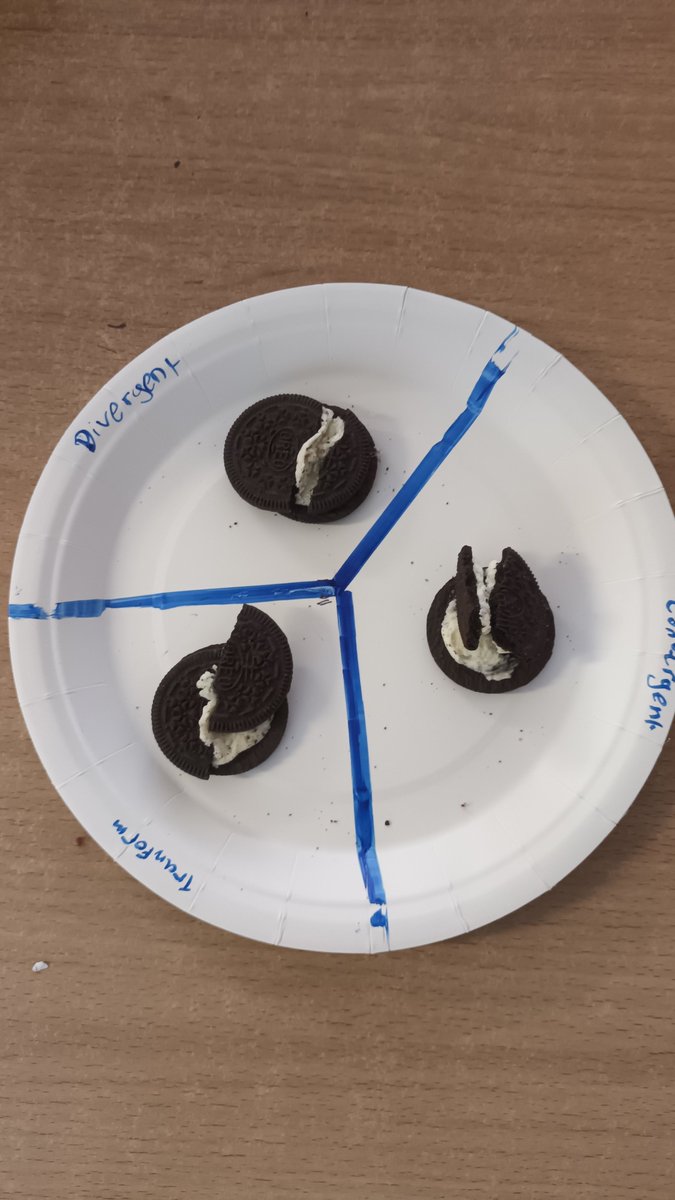 LFitz2018's tweet image. 1st Years explored plate tectonics with oreos last week. 😍 A nice (and tasty!) way to check in on their understanding of the different plate boundaries. Interesting to see the different takes on each! #jcgeography #platetectonics #oreos