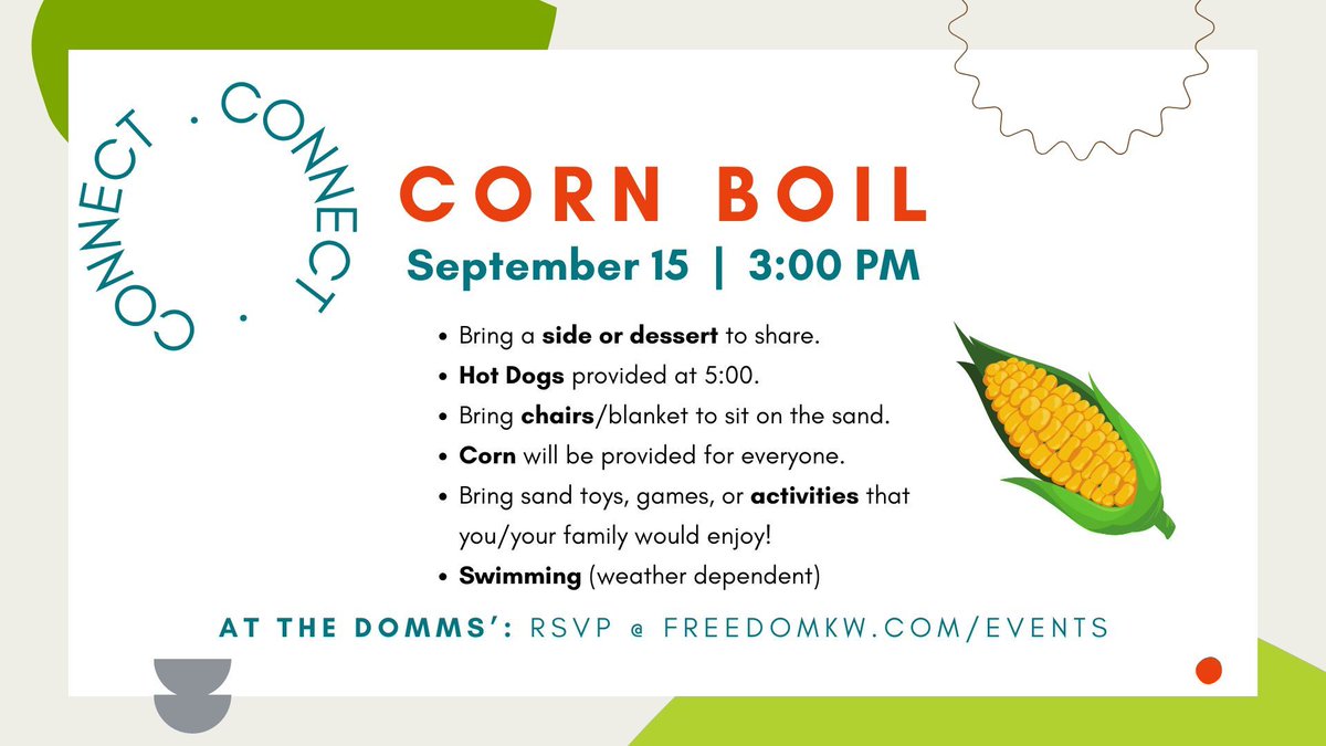 TOMORROW!!! 🤿🌽🌭🔥
You're invited! Just let us know you're coming and get ready for a fantastic time together!
freedomkw.com/events