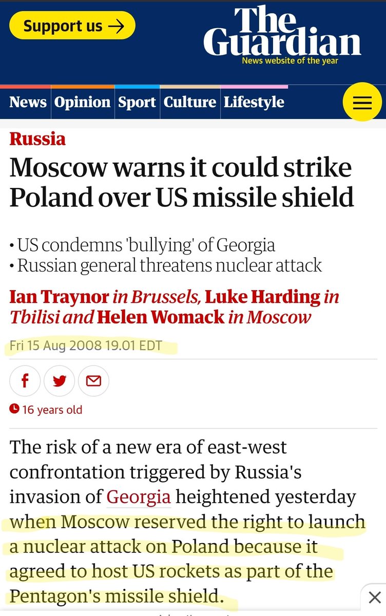 Remember in 2008 when Putin threatened to nuke Poland if they got a defensive missile shield (so Russians couldn't do to them what russians would later do to Ukraine) and Poland got the missile shield then Putin did nothing?