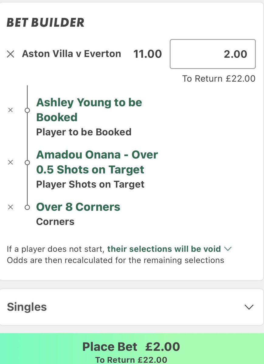 PelicanP1cks's tweet image. £2 punts are back 🔥 
Over to #villapark 
Villa take on #Everton in the 5.30 K.O

 Onana in fine form, and Young never backs down from a rash challenge ⚰️ 
I can see this coming in today 👀

#backit