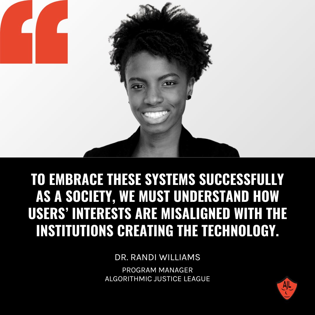 AJLUnited's tweet photo. AJL’s Program Manager @randi_c1, was featured in a @guardian article about emotional AI technology and the ample risk for harm that comes along with it.   

Research has shown that biases emerge in emotional AI programming, where negative emotions are disproportionately attributed to Black people. According to Dr. Williams, “We must bring [AI bias] to the forefront of the conversation and design of new technologies.”   

Read the full article by Ned Carter Miles here: https://t.co/IfflX9yFCy