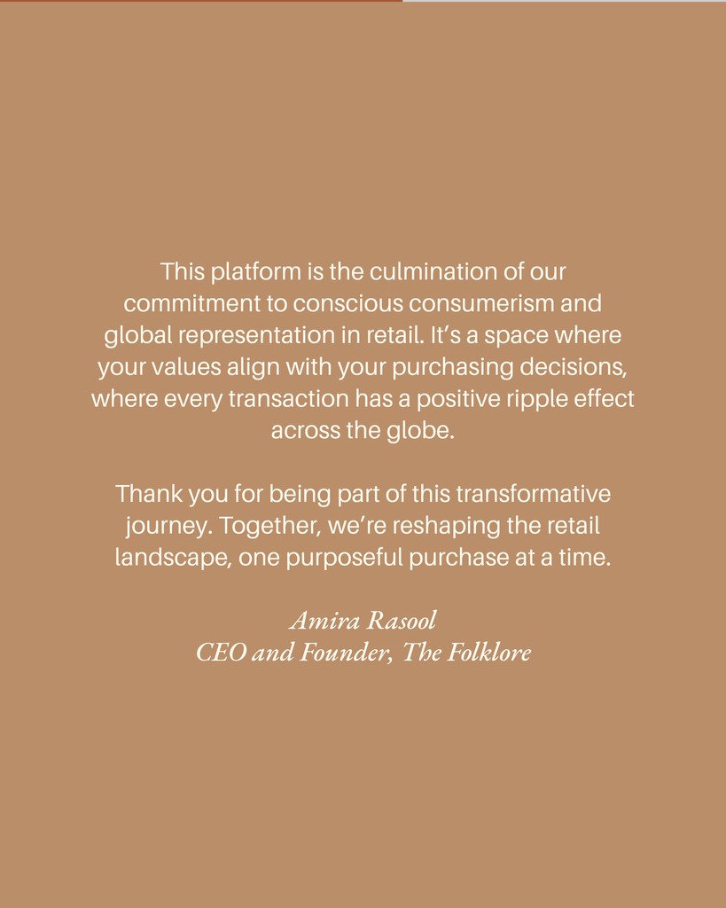 Our CEO and Founder @amirarasool shares a special message about the launch of The Folklore Shop and what it means to our brand members and the retail industry at large. 

Explore our new consumer shopping platform shop.thefolklore.com