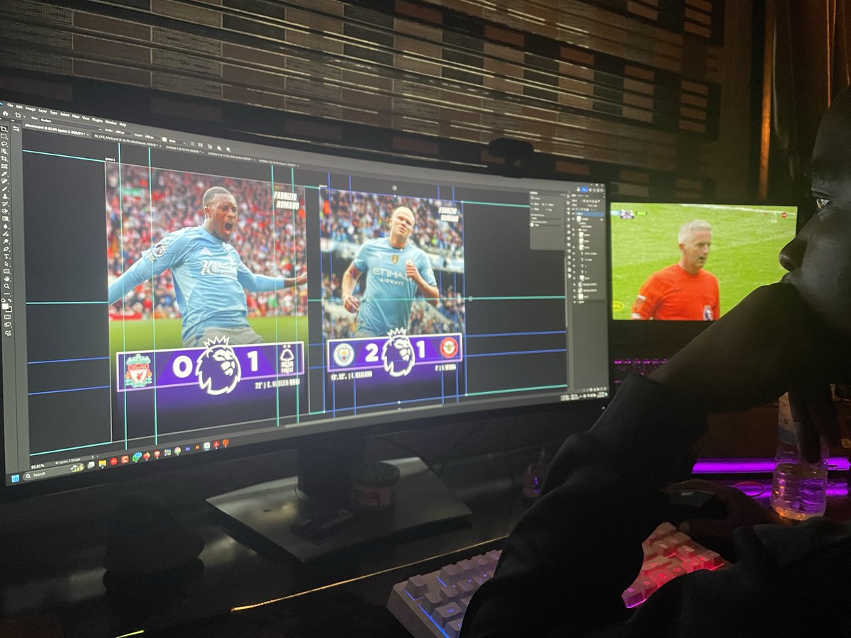 BrainiacGfx's tweet image. Life of a sports designer: juggling live games and Photoshop, capturing the final moments and delivering the full-time score seconds before the final whistle. 🎨⚽️
#SportsDesign #Football #GraphicDesigner #LiveAction #PremierLeague #smsports