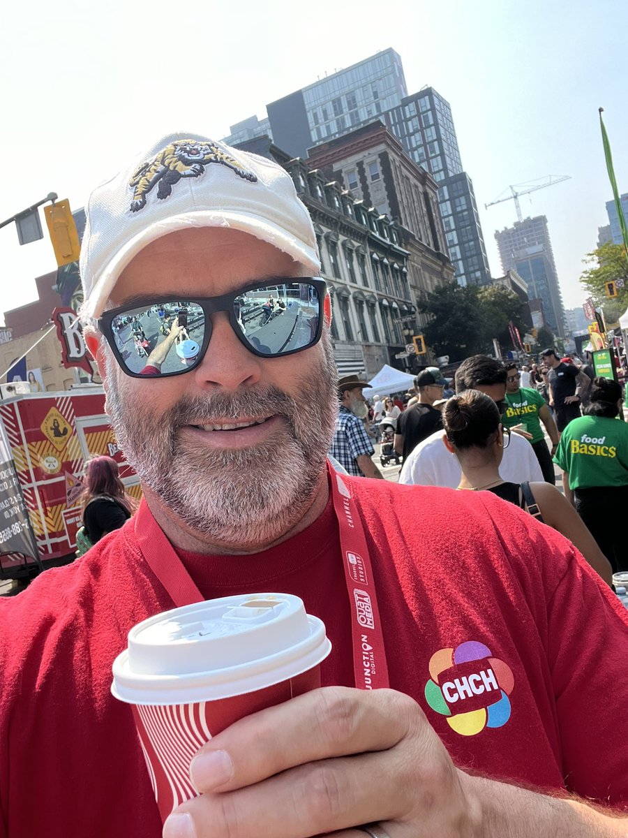 gregobr's tweet photo. Could I BE any more #hamont today at @supercrawl in my @Ticats hat, drinking @TimHortons while the @CWHM Lancaster flies over? Come say hi at the @CHCHNews @CHCHTV tent at James and Wilson! :) https://t.co/aGpOq4sOBH