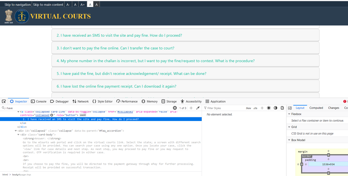 EkFakira's tweet image. I don&apos;t know who tests Govt. India websites.
I was filling the challan on the virtual court and browsed FAQ, but the collapse was not working.
vcourts.gov.in/virtualcourt/f…
Thanks to browser functionality.
#VirtualCourts
#national_informatics_centre
@GoI_MeitY
