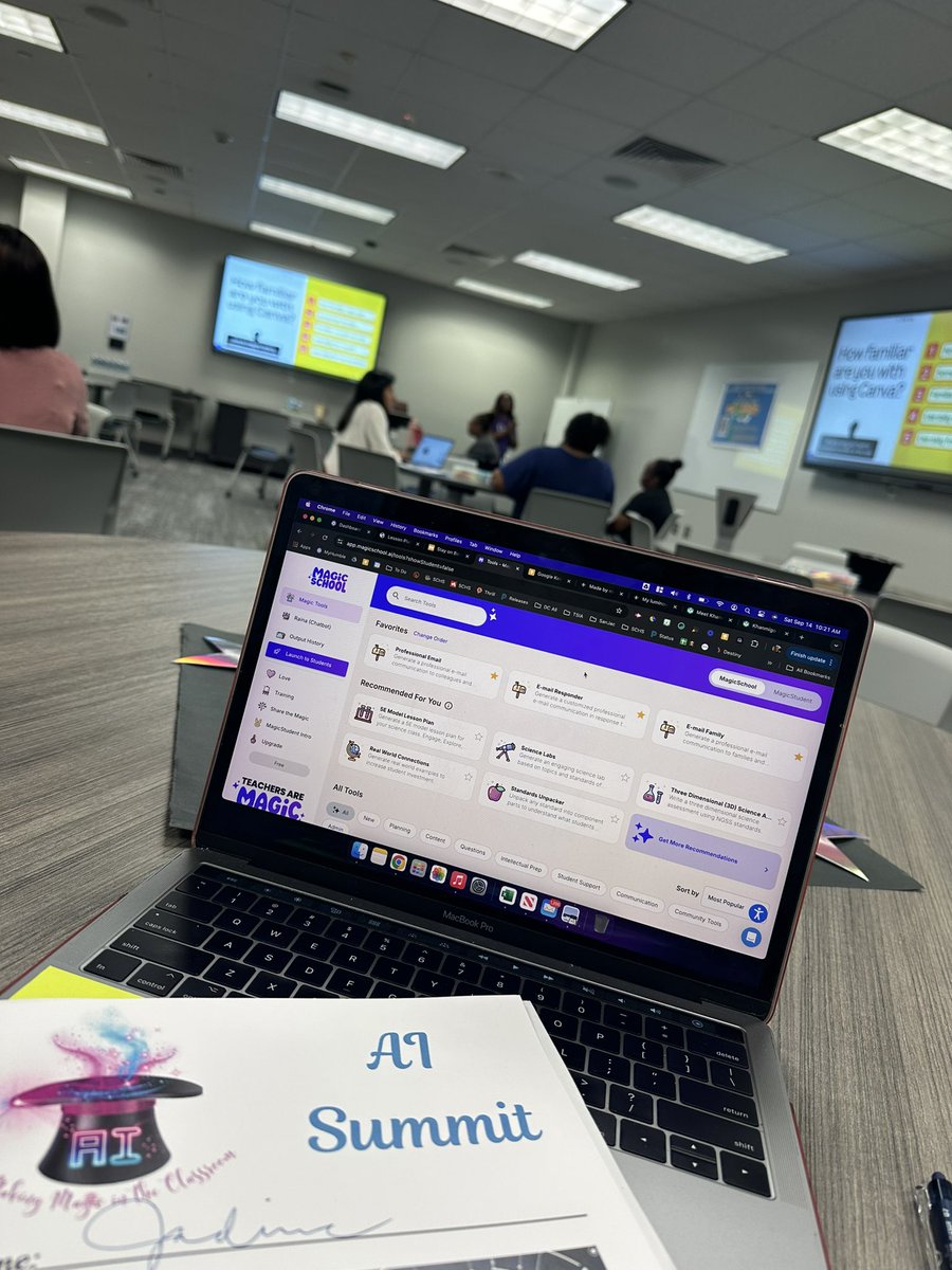 jadirabernal's tweet image. AI is incredible! ❤️ Magic School - it has so many useful tools. ✨Canva keeps getting better & there’s so much more I need to learn! TIP: Click a # in present mode to insert a timer AND music.
😊 So glad I had Mrs. Smith as my learning partner.👩🏻💻Great Summit by @HumbleISD_DDI!