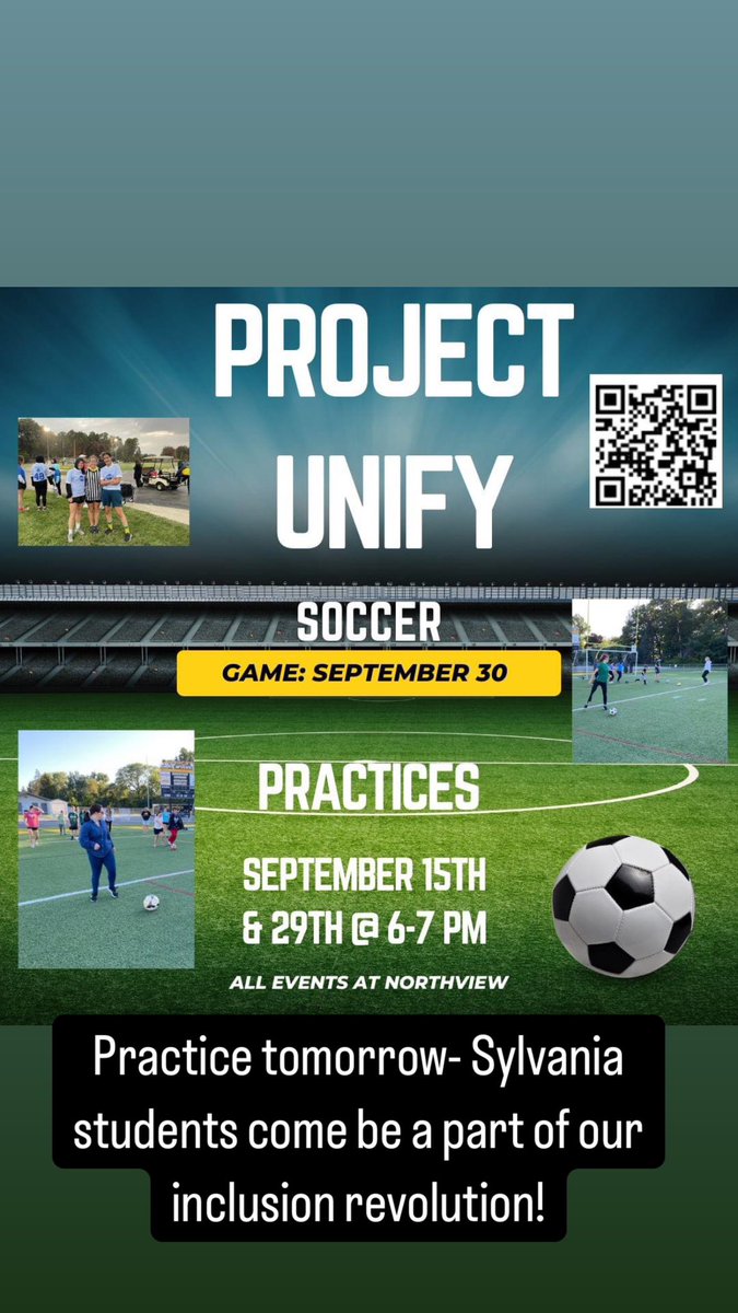 SylProjectUnify's tweet image. Our first Project Unify soccer practice is tomorrow at the Northview stadium from 6-7 pm . Come join us! All are welcome. #PlayUnified

Also if you still need to sign up here&apos;s the link- forms.gle/xgjm3dpspD5EQz…
