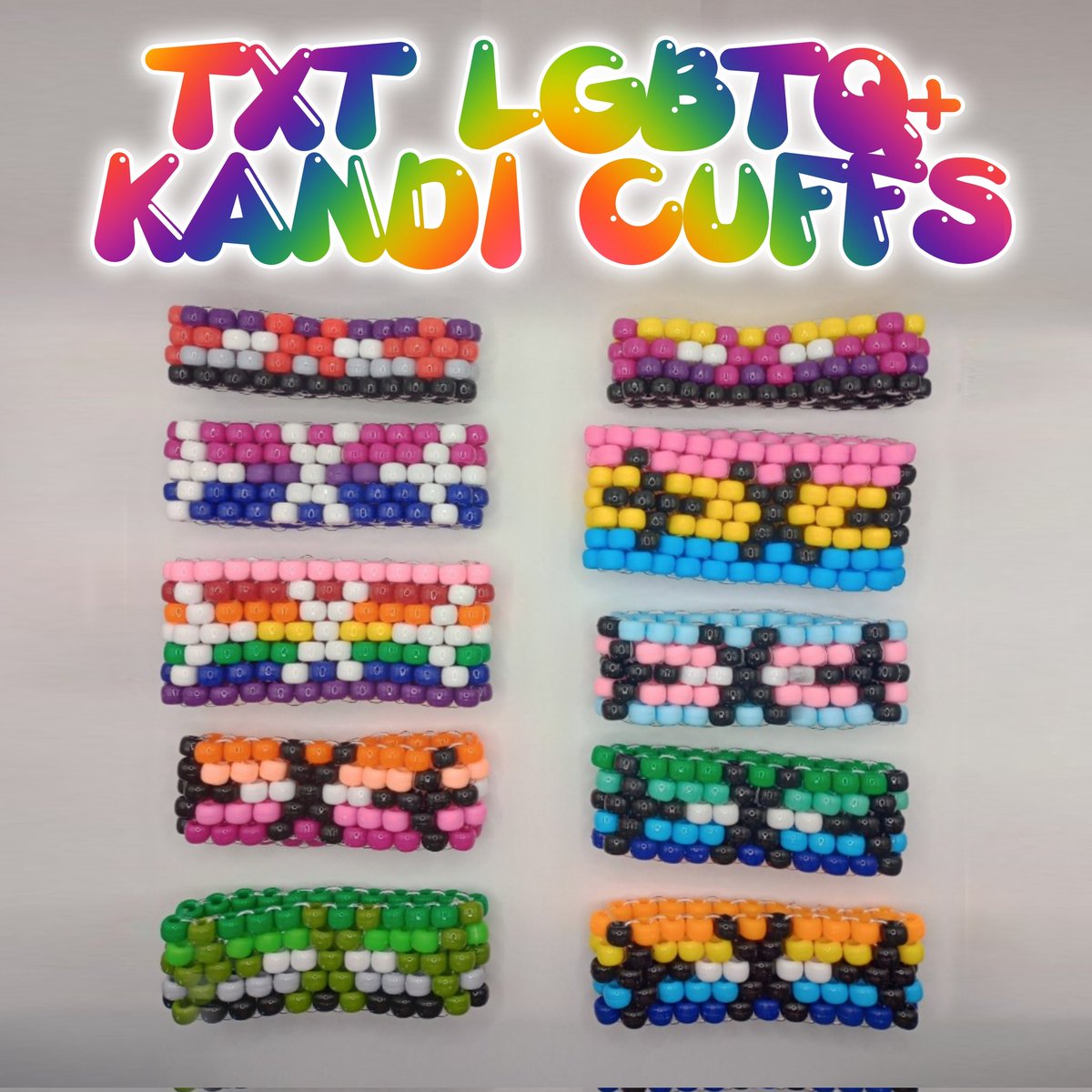 KMusicQueerness's tweet photo. LGBTQ+ Pride Flag TXT (Tomorrow X Together) Kandi Cuffs

[Big Hit sniped a different version of this before for the damn LOGO so idk if it may happen again] 

https://t.co/jKBZFKw5XT https://t.co/t3MJ3wf8vz