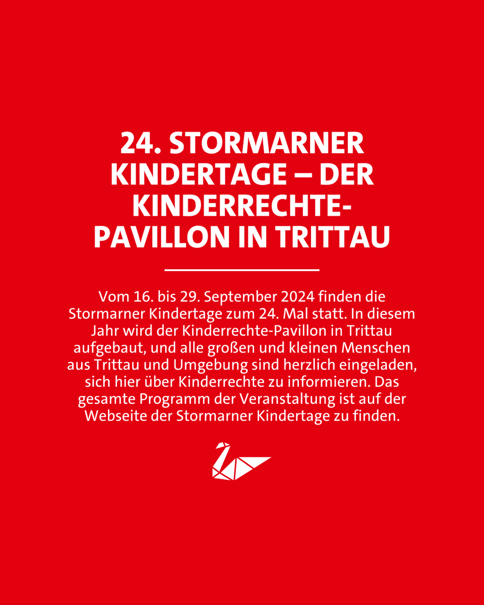 24. Stormarner #Kindertage – Der Kinderrechte-Pavillon in #Trittau
Vom 16. bis 29. September 2024 finden die Stormarner Kindertage zum 24. Mal statt.