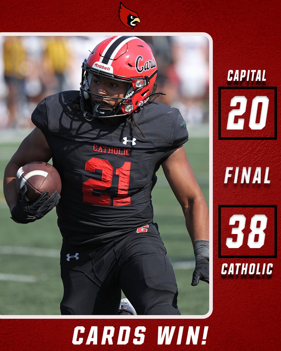 🏈 CARDS WIN!!

Gulbin - 291 yards 4 TD (1 rush)
Williams - 82 tot. yards 2 TD
Harvin - 119 tot. yards 1 TD
Jennings - 6 tkl, 3.5 TFL, 1.5 sacks, 1 FF
Henry - 7 tkl, 3 TFL, 1 sack, 1 INT

#ThisIsCatholicU #d3fb