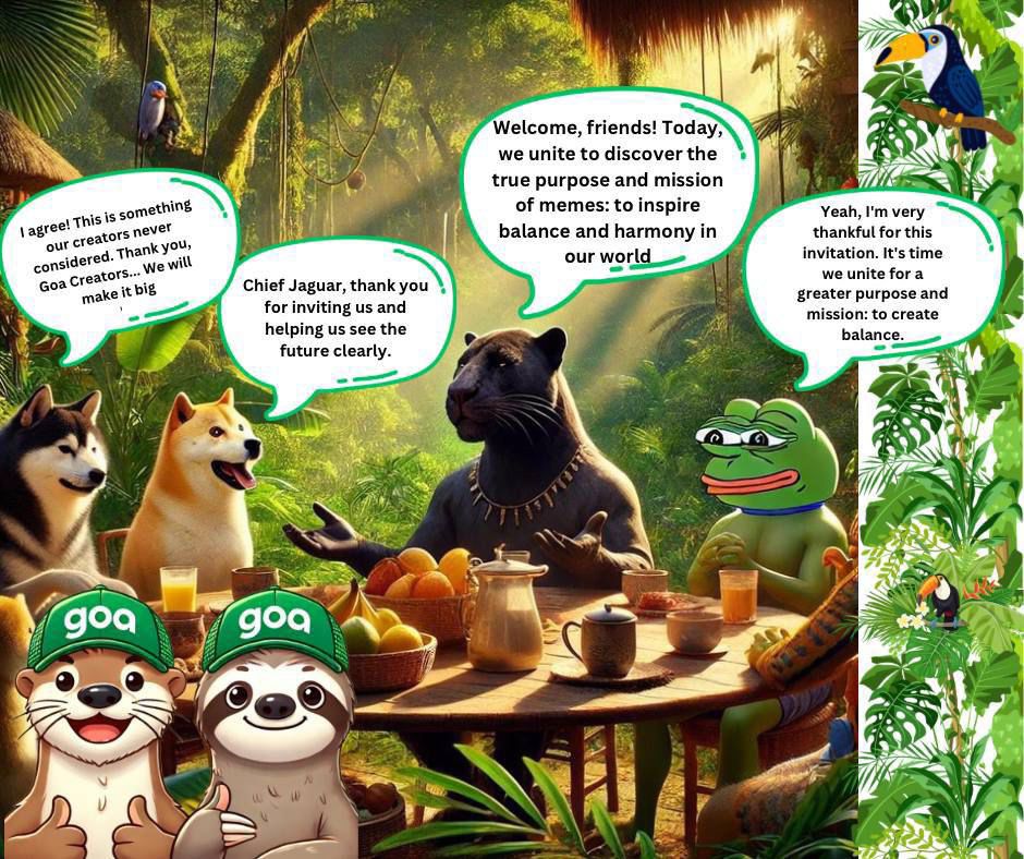 KarollinaOk's tweet photo. 🚨 Meme Conservation Conference!🚨

🌿 In the heart of the Amazon, our meme icons unite for a greater mission... 🌳

Black Jaguar: Friends, today we explore the true purpose of memes: balance &amp; harmony!

Shiba Inu:Chief Jaguar, thank you for guiding us into the future!

Pepe: https://t.co/KmUlL22iyo