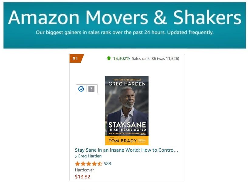 Long live GREG HARDEN! 

Shortly after his tragic passing, Greg Harden's remarkable book (with <a href="/authorsteve/">Steve Hamilton</a>)Stay Sane in an Insane World: How to Control the Controllables and Thrive becomes the #1 bestseller on Amazon's Movers and Shakers list. This book has improved many lives.