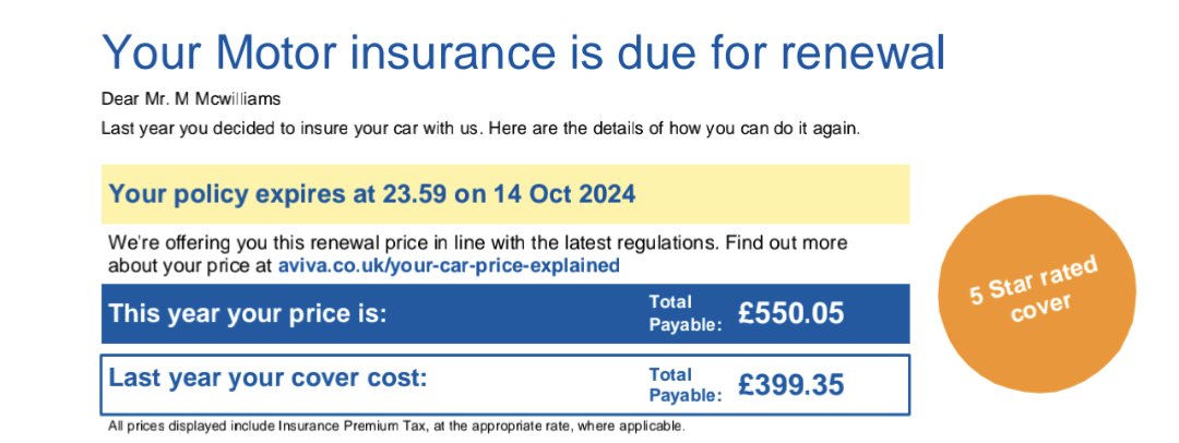 Well I didn't expect this one <a href="/AvivaUK/">Aviva UK</a> !! You're not even wearing a mask. Can't even capitalise the "W" in my surname for that cost! Time to <a href="/MartinSLewis/">Martin Lewis</a> it! ✌️