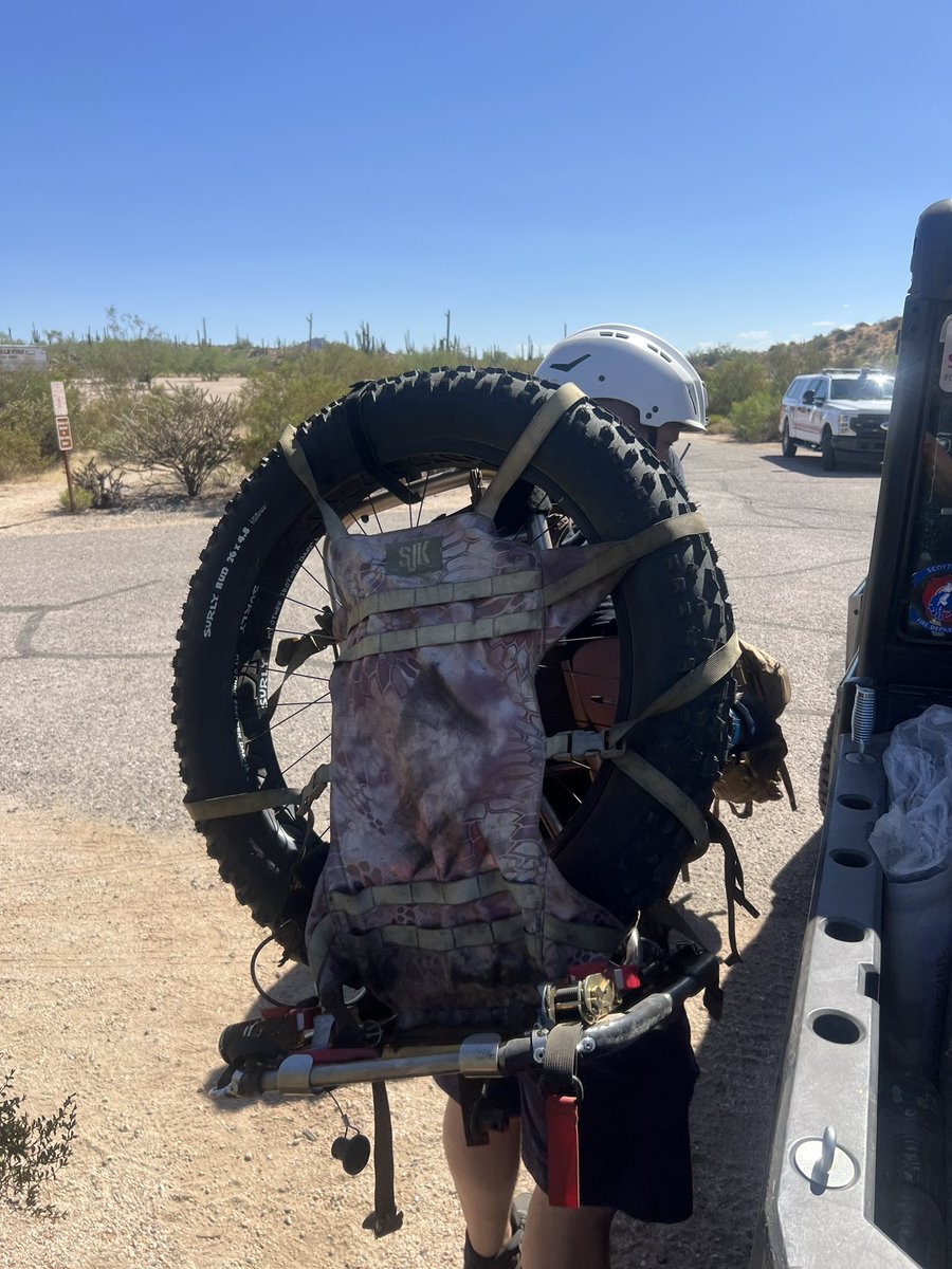 ScottsdaleFire's tweet image. Scottsdale Fire technical rescue teams assisted a mountain biker off the trail. Crews hiked 3 miles into the trail. The patient was taken off the mountain on a UTV. He was experiencing heat exhaustion, while riding his bike in over 100 degree temperatures.