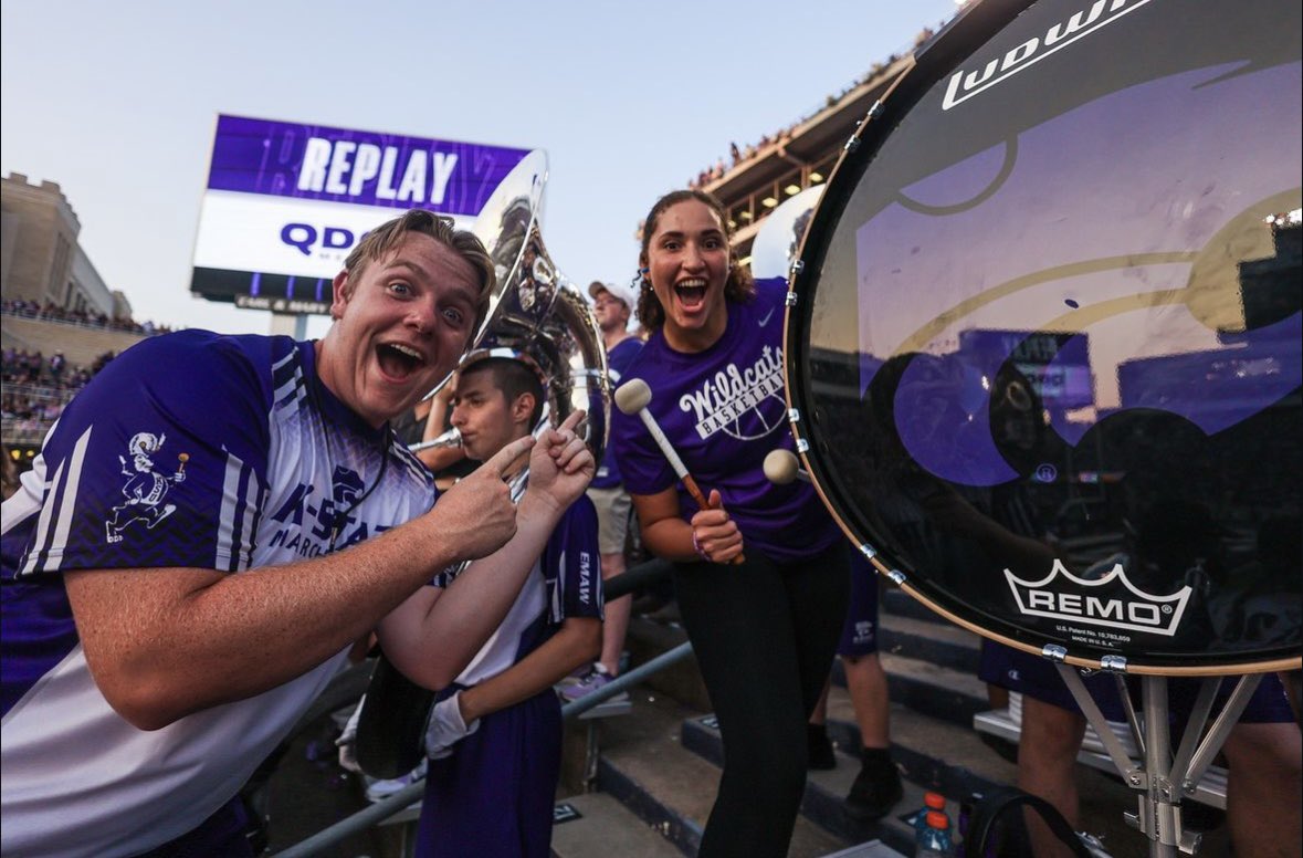 KSUdrum_majors's tweet photo. What a game against the Arizona “copy cats”!
With Ayoka Lee playing in drumline, to an amazing pregame and halftime performance, lots of big screen footage of the band, and being 3-0 in football!!!

WHAT A TIME.

GO CATS. GO BAND!!! https://t.co/GkzAiyTKwy
