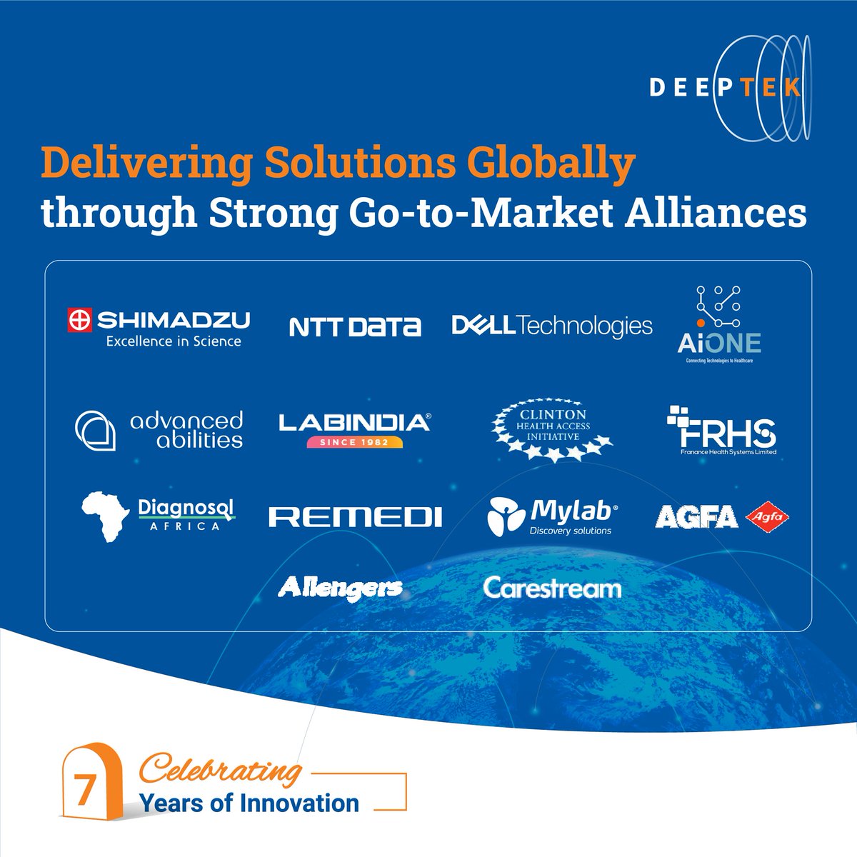DeepTekAI's tweet photo. #Towards7YearsOfDeepTek

Our ability to deliver cutting-edge radiology solutions around the world wouldn’t be possible without the support of our incredible Go-to-Market Partners. These alliances have helped us scale our AI-powered innovations globally, ensuring that healthcare providers in diverse regions have access to the tools they need.

From deploying AI solutions in radiology departments to transforming patient care, our partners have been key in driving our mission forward.

Thanks to these partnerships, we’re making healthcare smarter, more efficient, and more accessible on a global scale. Their support continues to be instrumental in helping us bring AI to the forefront of radiology, empowering healthcare systems everywhere.

As we continue our journey, we look forward to what’s ahead, knowing that together with our partners, we’re creating a future where healthcare technology knows no boundaries.
#aiforhealthcare #deeptek #companyanniversary #radiology