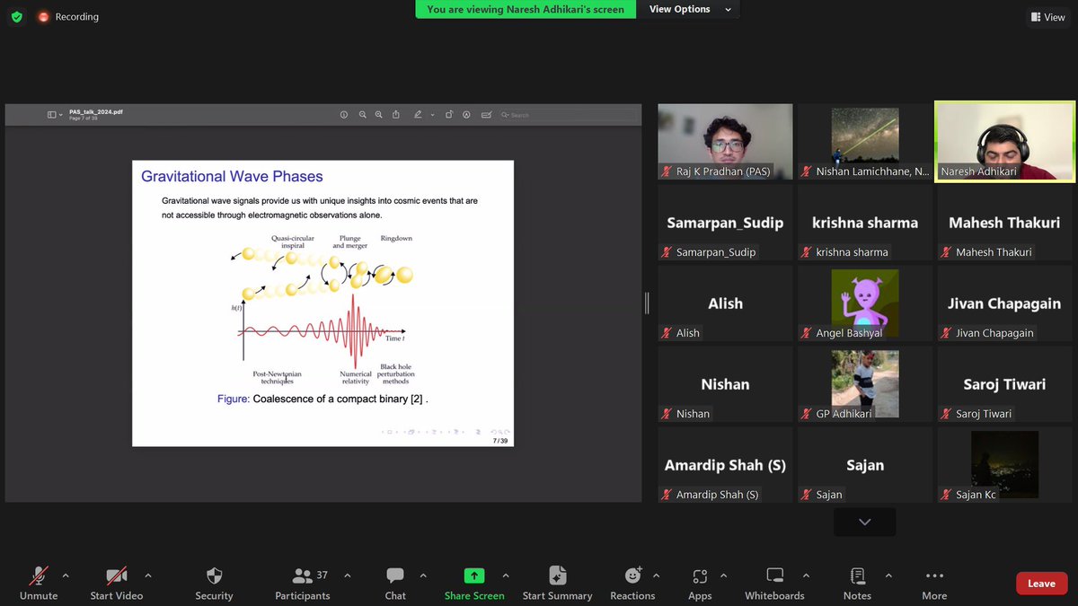 PAS_Office's tweet photo. 🌌 Had an amazing session with Naresh Adhikari, PhD on "From Compact Binaries to Multi-Messenger Signals"! 🚀

We explored gravitational waves, signal detection, and multi-band analysis. Thanks to everyone who joined!

#PASWebinar #GW #Astrophysics #ScienceOutreach https://t.co/PBsdQBffZe