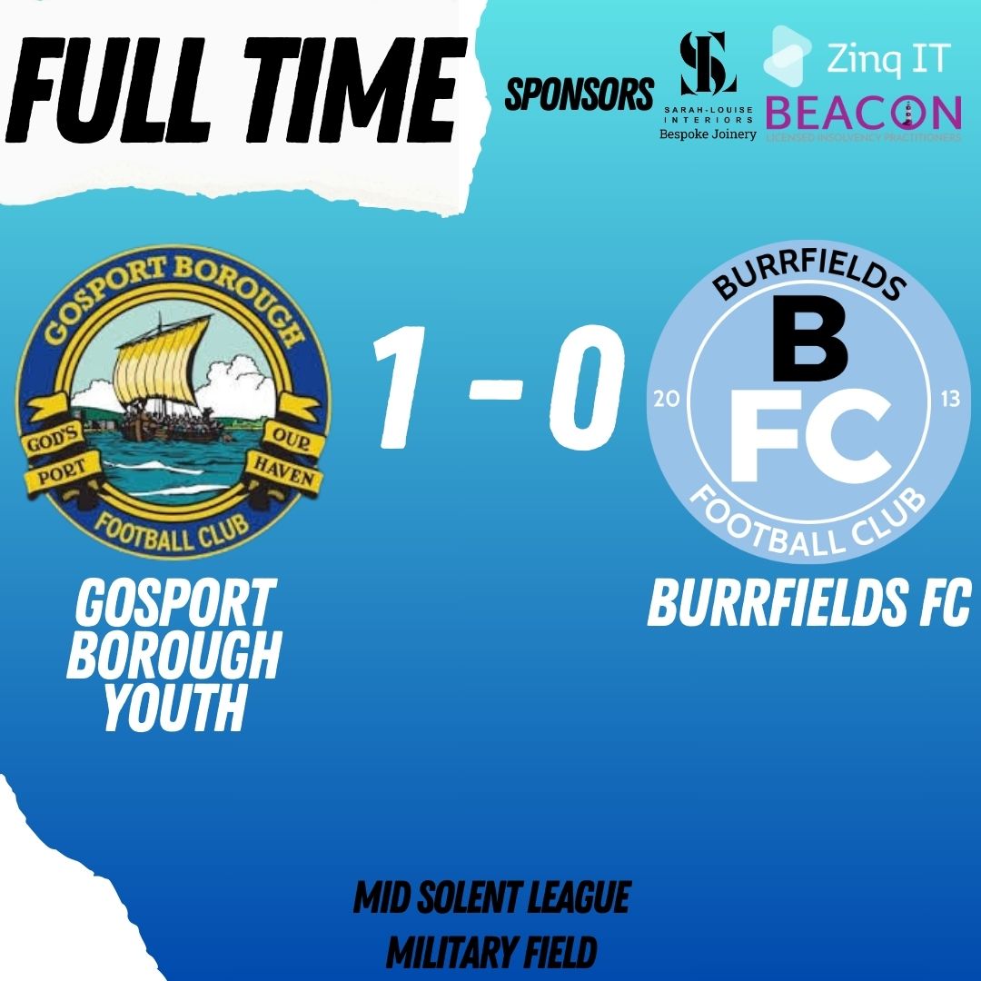 Burrfields Football Club (@burrfieldsfc) on Twitter photo Full Time
Mid Solent League
1 Gosport Borough Youth
<a href="/GosportBFC/">Gosport Borough FC</a>
0 Burrfields FC
<a href="/MidSolent/">Mid Solent Adult League</a>
<a href="/SolentMid/">Mid Solent Match Report</a>
Sponsors
<a href="/ZinqIt/">Zinq IT</a>
<a href="/Beacon_LIP_Ltd/">Beacon</a> Full Time
Mid Solent League
1 Gosport Borough Youth
<a href="/GosportBFC/">Gosport Borough FC</a>
0 Burrfields FC
<a href="/MidSolent/">Mid Solent Adult League</a>
<a href="/SolentMid/">Mid Solent Match Report</a>
Sponsors
<a href="/ZinqIt/">Zinq IT</a>
<a href="/Beacon_LIP_Ltd/">Beacon</a>