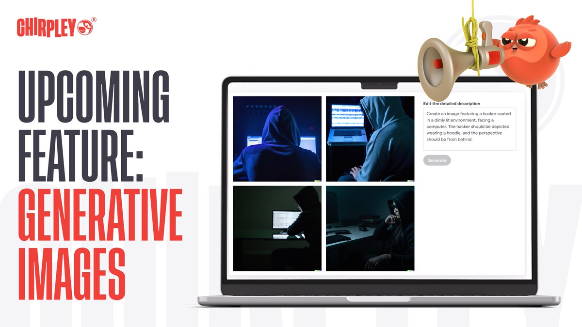 🚀Exciting news! Chirpley’s upcoming tool is all set to transform how content is created, reviewed, and inspired. 

🧡Presenting: Generative Images

Here’s how this tool is going to add more creativity to your marketing campaigns:

🎨Creative Freedom: 

Influencers can harness