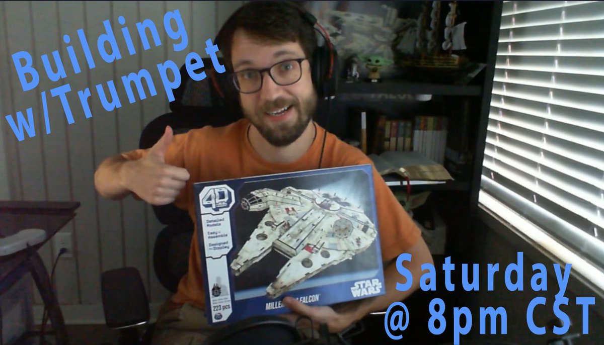 Putting together a cardstock model of the Millennium Falcon tonight in 7 hours and 30 minutes! Come hangout and have a good time as I figure this out 😂