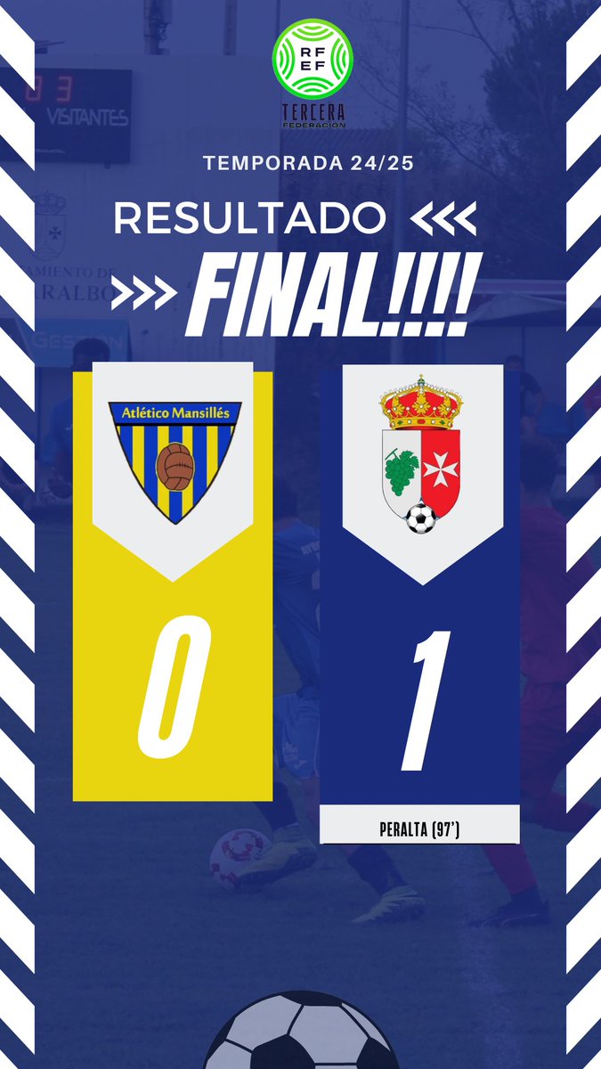 📍| Jornada 2 |

⚽️ ¡¡FINAL DEL PARTIDO!!

@cdvillaralbo 1 🆚 0 @atlmansilles

Desear al @atlmansilles mucha suerte en la temporada.

🏟️ La Caldera  

#TerceraRfef
#vamosazules 💙⚽️