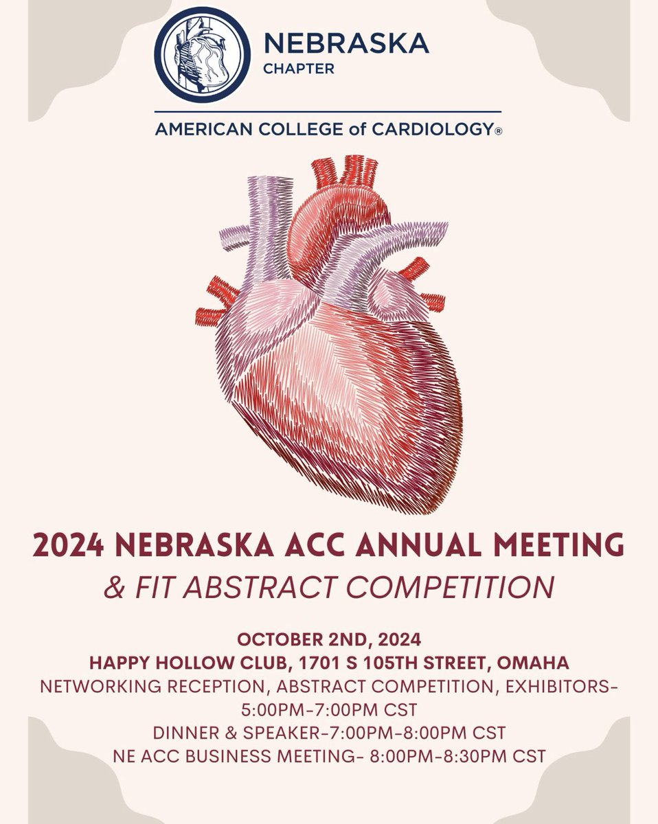 Anuradha Tunuguntla MD FACC FSCAI (@atunuguntla1) on Twitter photo Don’t miss out on the <a href="/nebraskacardio/">Nebraska Cardiology</a> Annual Meeting on 10/2/2024!
This is your chance to exchange ideas, forge new partnerships, and expand your professional network.
We are excited to welcome Dr. Pamela Morris as our keynote speaker.
Please Register nmaevents.wufoo.com/forms/w19bal4o… Don’t miss out on the <a href="/nebraskacardio/">Nebraska Cardiology</a> Annual Meeting on 10/2/2024!
This is your chance to exchange ideas, forge new partnerships, and expand your professional network.
We are excited to welcome Dr. Pamela Morris as our keynote speaker.
Please Register nmaevents.wufoo.com/forms/w19bal4o…
